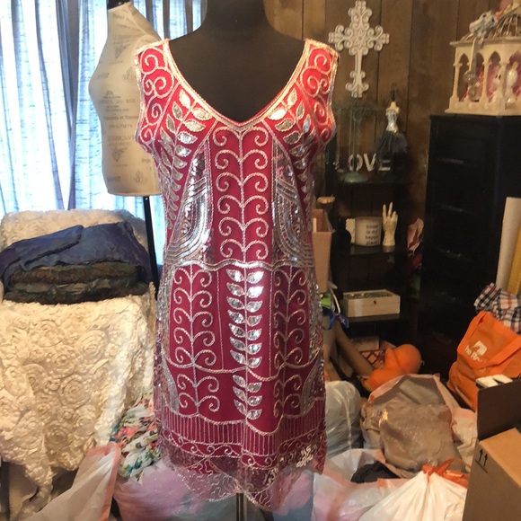 Stunning Sequin & Beaded Pink Dress with Lace. New with tags!  Size Large - Picture 13 of 17